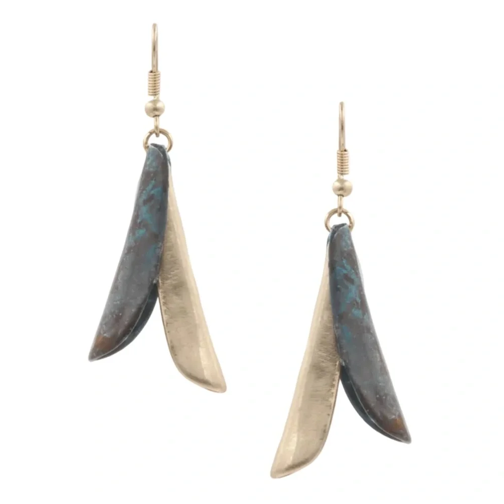 Womens Metal Fringe‎ Dangle Earrings with Gold and Green Accents